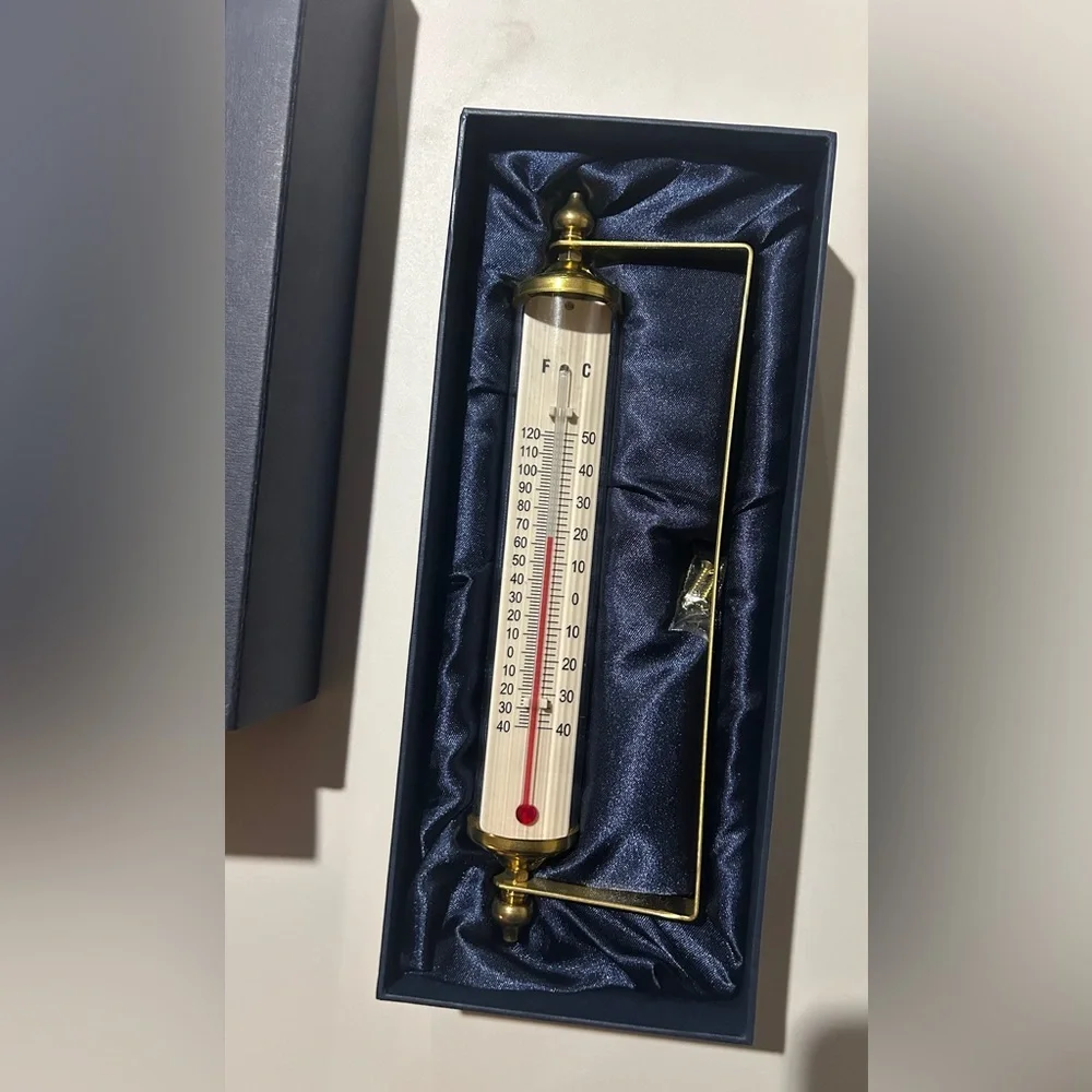 Brass Cylinder Thermometer with Navy Gift Box